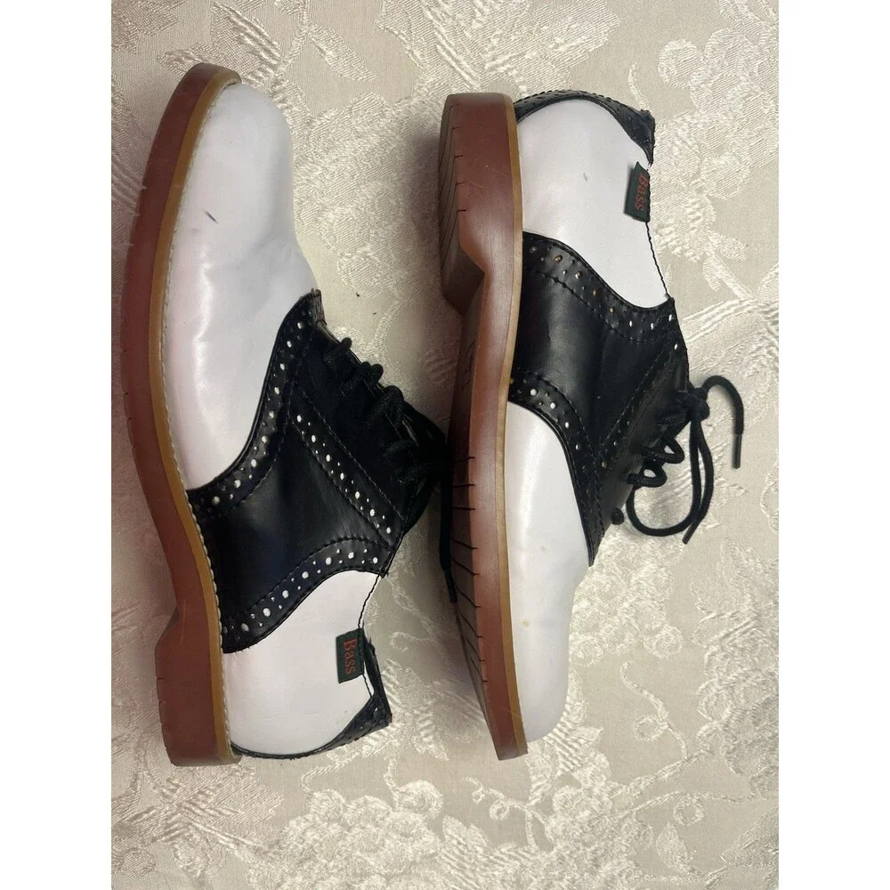 GH Bass Loafer Saddle Lace Up Shoes Black White Dance Sock hop Retro Kids 4
